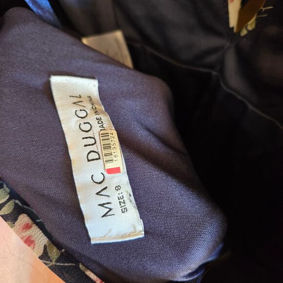 Mac Duggal Navy Multi Floral Sleeveless 50659 Dress 8 Prom Homecoming Vneck - Picture 10 of 11